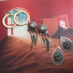 *set of 3* silver statement earring bundle